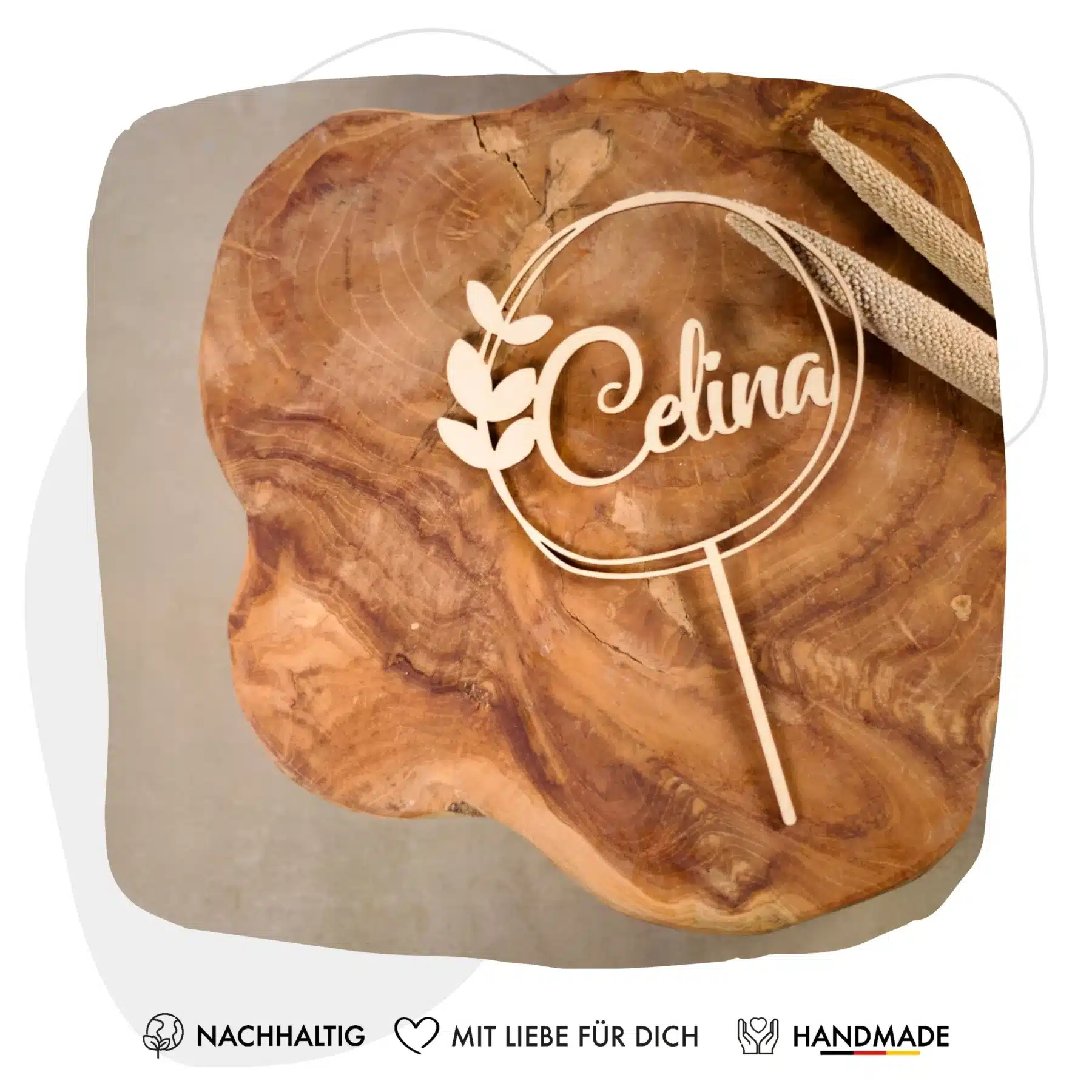 Für Kinder Grapefruit® Cake Topper zum Geburtstag mit Name aus Holz Personalisiert mit Blätter