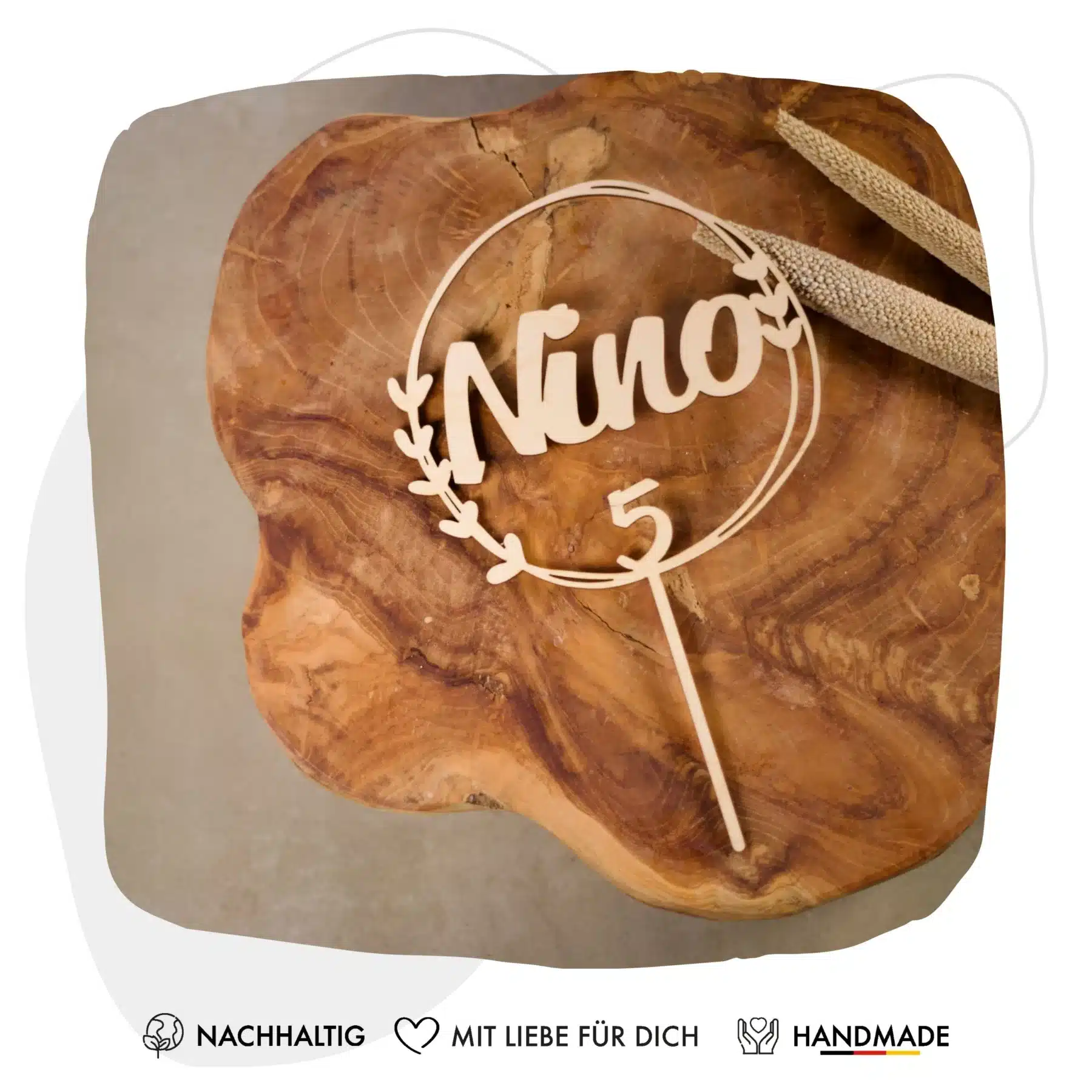 Für Kinder Grapefruit® Cake Topper zum Geburtstag mit Name und Alter aus Holz Personalisiert