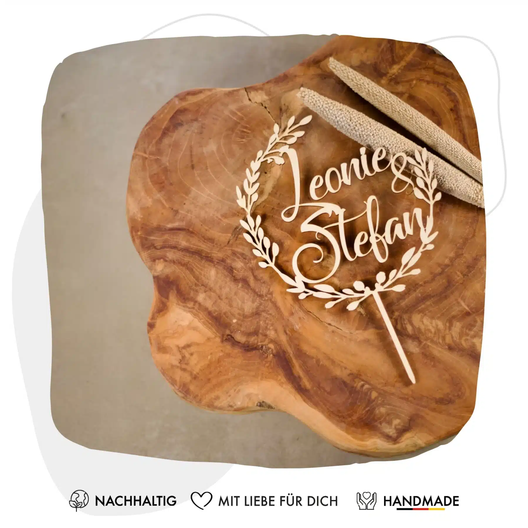 Cake Topper Grapefruit® Cake Topper zur Hochzeit mit Namen aus Holz Personalisiert Zweige – Holz