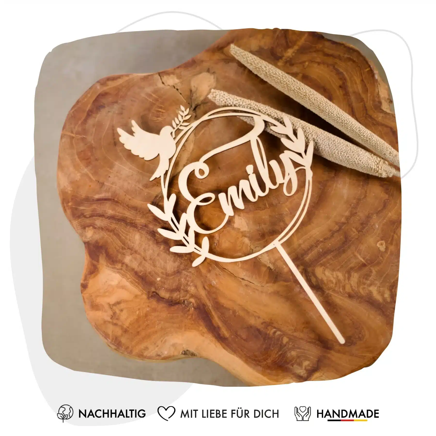 Kommunion Grapefruit® Cake Topper zur Taufe Kommunion Konfirmation mit Name aus Holz Personalisiert mit Taube