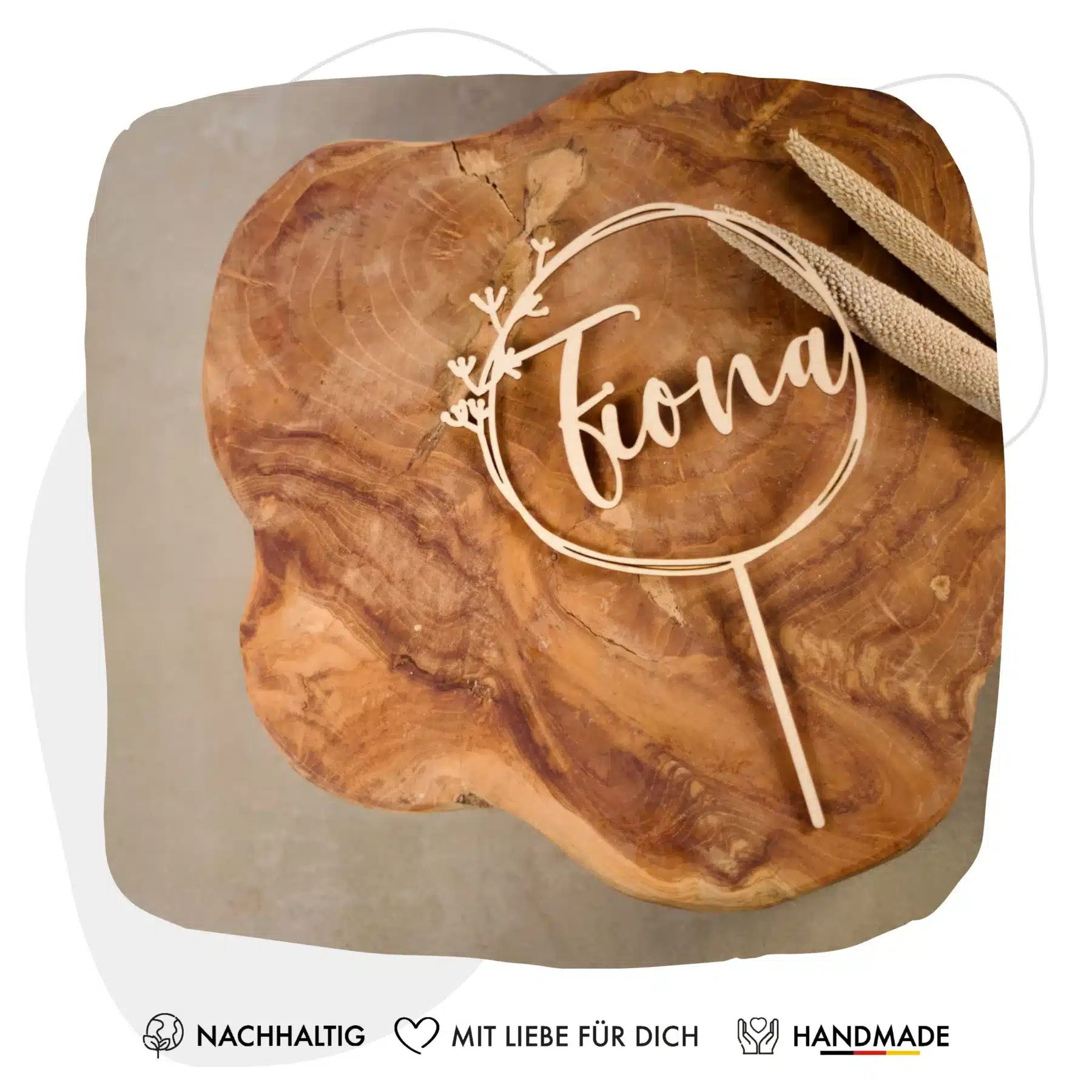 Für Kinder Grapefruit® personalisierter Cake Topper aus Holz mit individuellen Wunschnamen  Name, Geschenkidee, Vorname, Kuchendeko, Topper Kuchen (Geburtstag/Taufe/Kommunion/Konfirmation/Einschulung – Zweig)