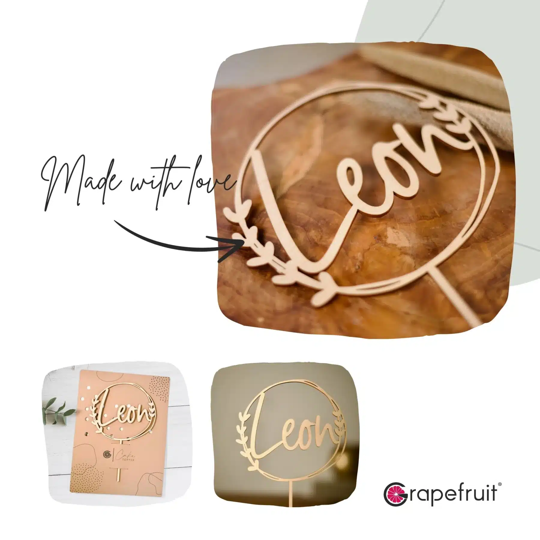 Grapefruit® personalisierter Cake Topper aus Holz mit individuellen Wunschnamen Name, Kuchendeko, Topper Kuchen, individuell (Geburtstag/Taufe/Kommunion/Konfirmation/Einschulung – Blättchen) Kommunion Grapefruit® personalisierter Cake Topper aus Holz mit individuellen Wunschnamen Name, Kuchendeko, Topper Kuchen, individuell (Geburtstag/Taufe/Kommunion/Konfirmation/Einschulung – Blättchen)