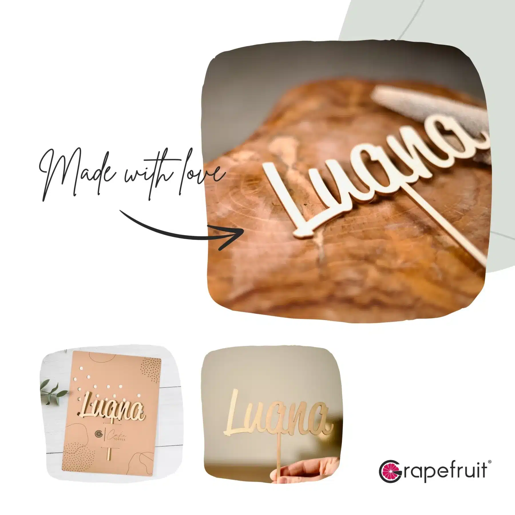 Für Kinder Grapefruit® Cake Topper zum Geburtstag mit Name aus Holz Personalisiert