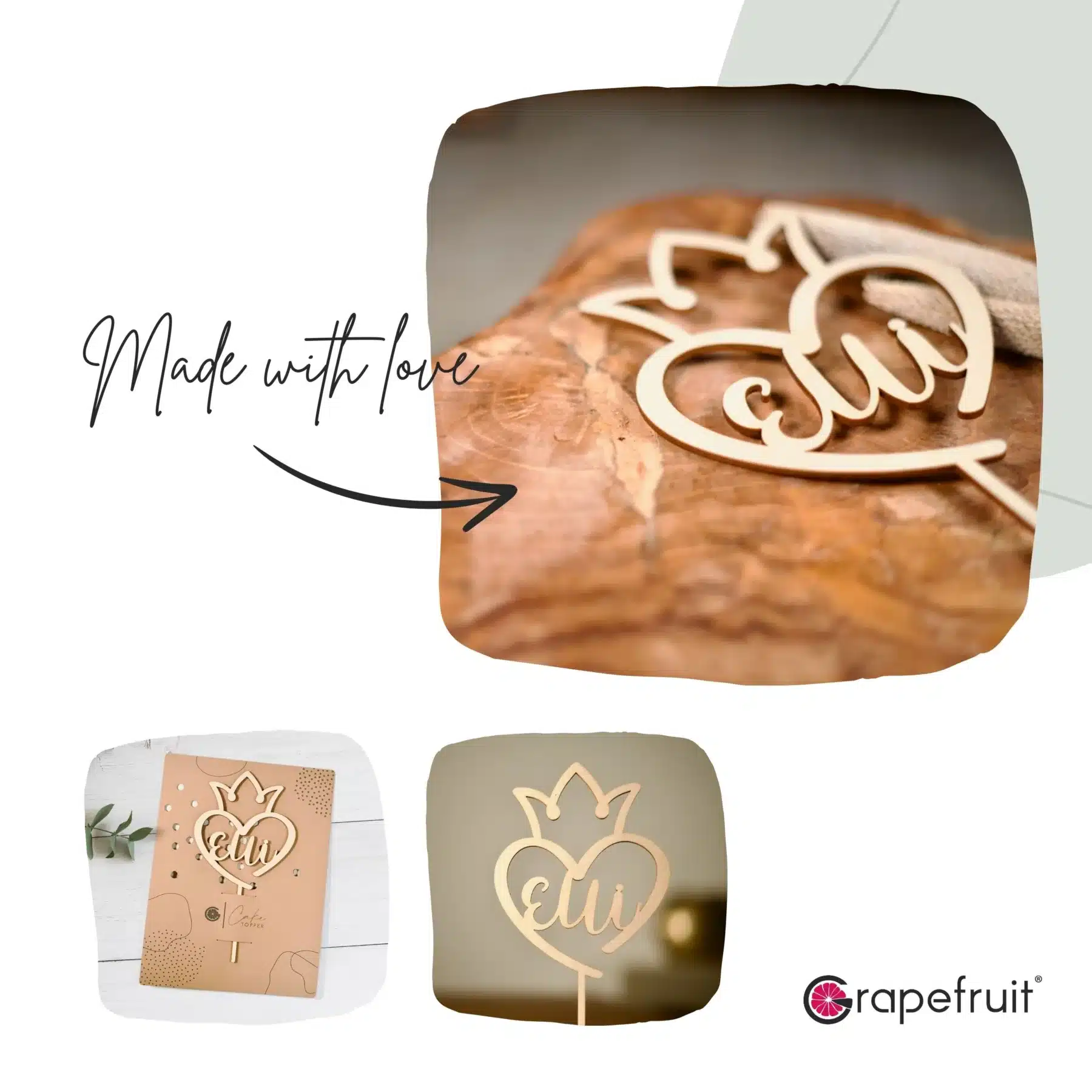 Für Kinder Grapefruit® Cake Topper Prinzessin zum Geburtstag mit Name aus Holz Personalisiert