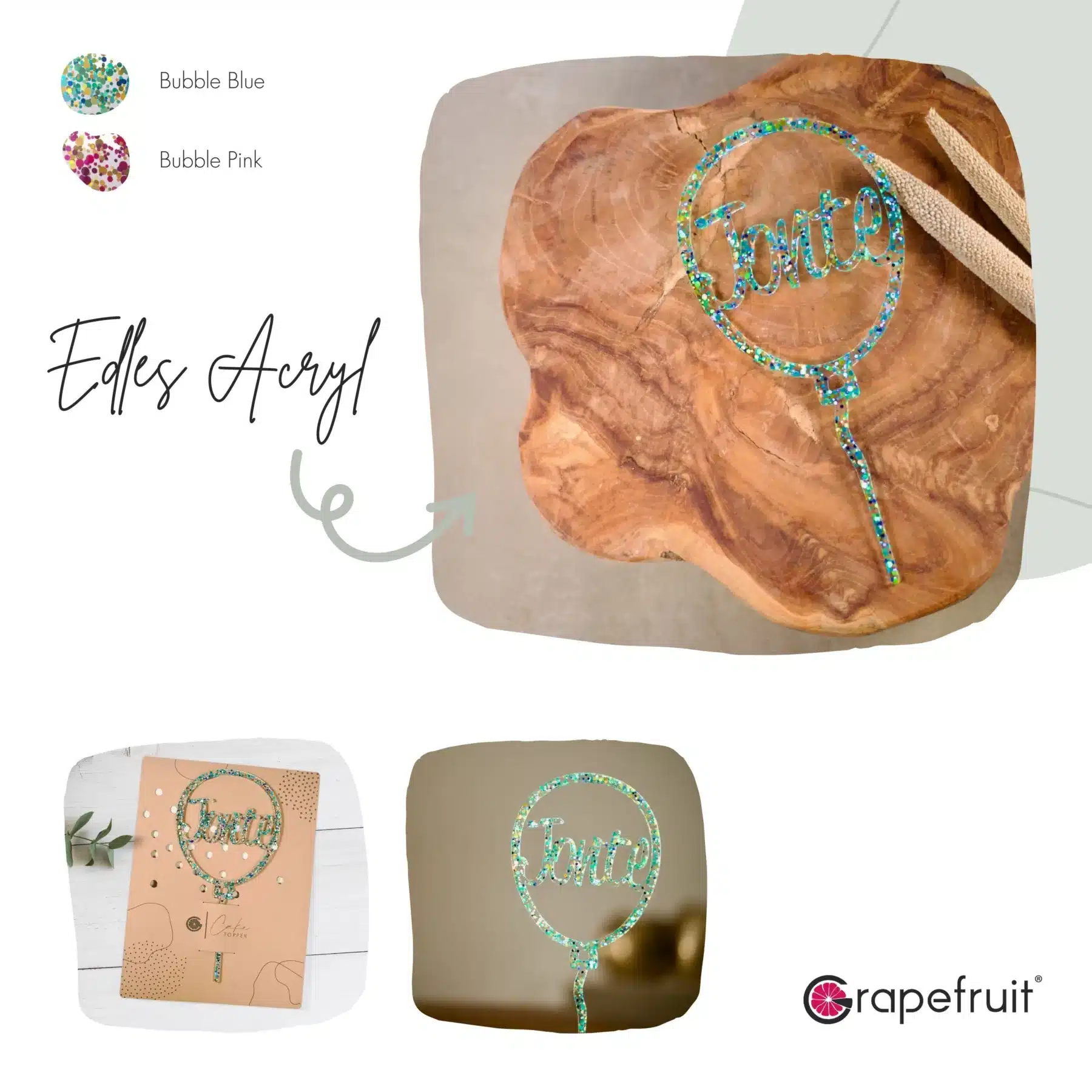 Cake Topper Grapefruit® personalisierter Cake Topper aus Holz mit individuellen Wunschnamen  Tortendekoration, Name, Vorname, Kuchendeko, Topper Kuchen, individuell (Geburtstag/Einschulung – Ballon)