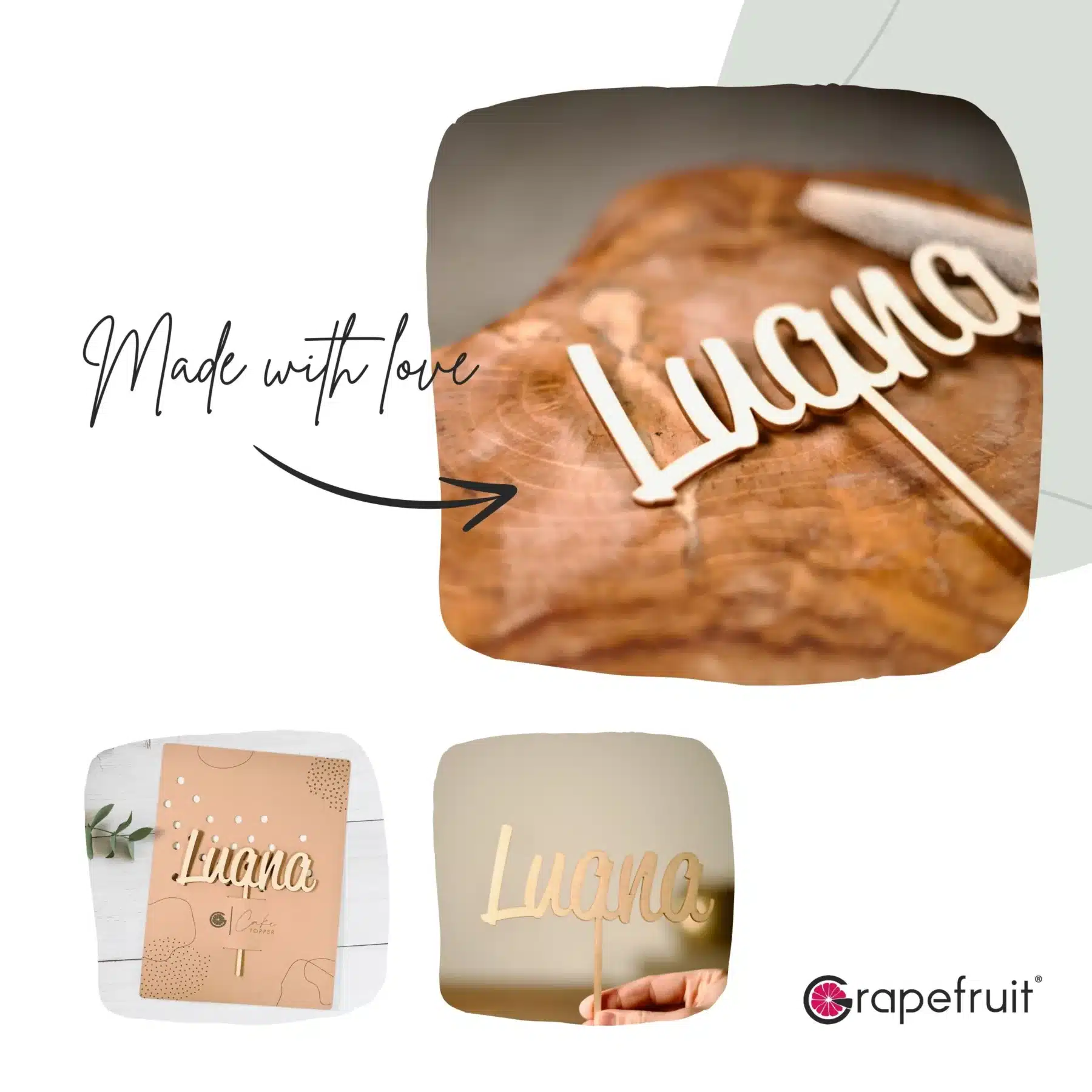 Cake Topper Grapefruit® Cake Topper mit Name zum Geburtstag aus Acryl Bubble Pink Personalisiert – Wood