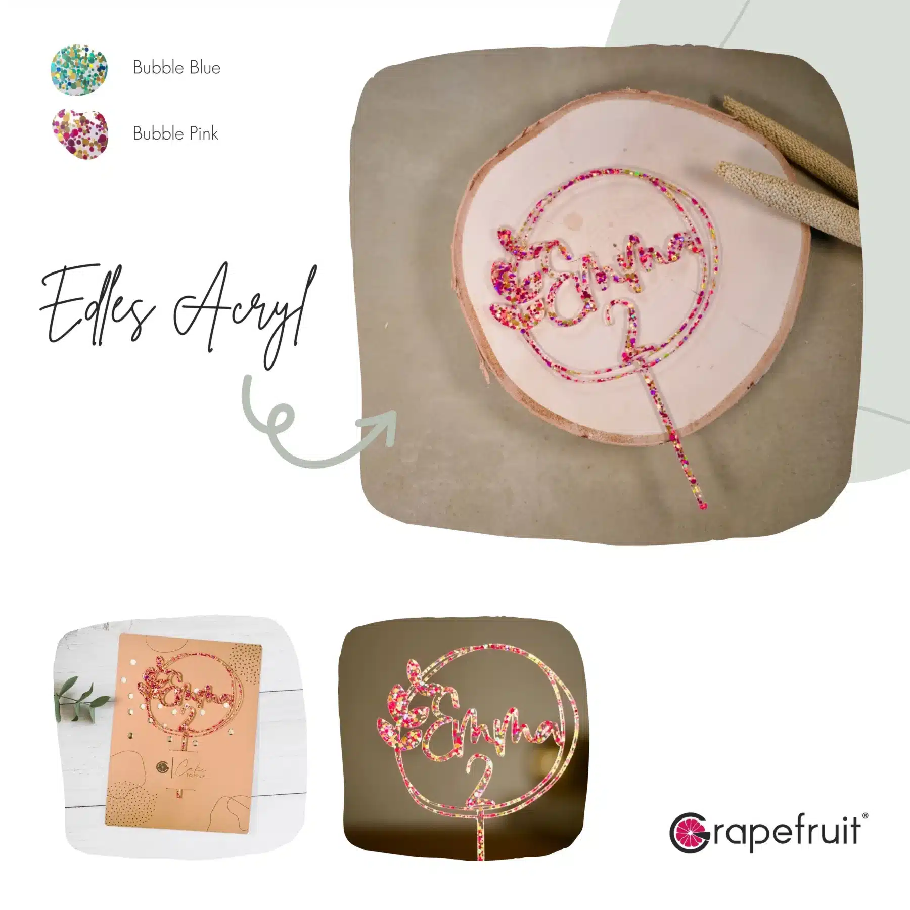 Cake Topper Grapefruit® personalisierter Cake Topper aus Holz mit individuellen Wunschnamen  Name, Geschenkidee, Vorname, Kuchendeko, Topper Kuchen, individuell (Geburtstag – Blätter/Script)