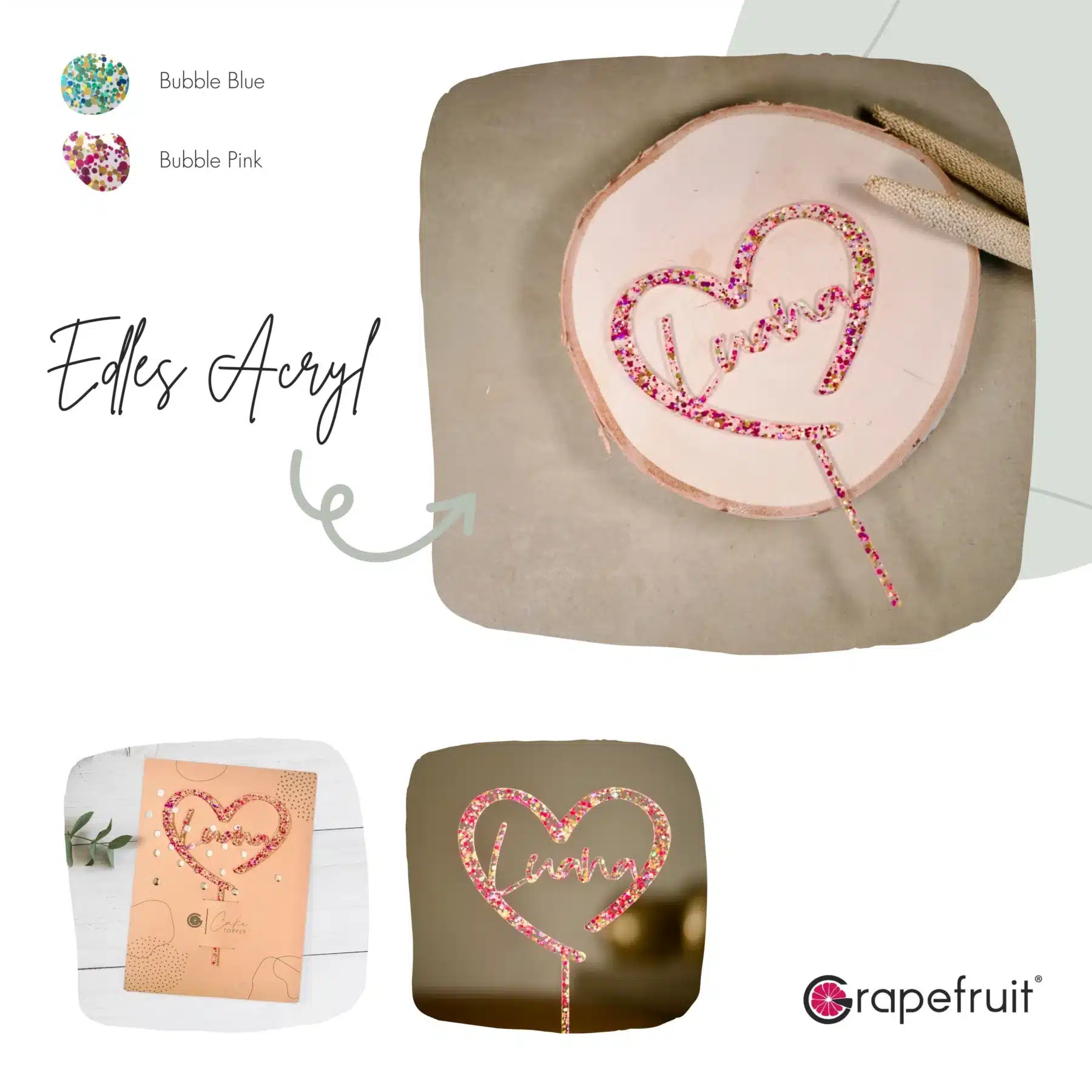 Für Kinder Grapefruit® personalisierter Cake Topper aus Holz mit individuellen Wunschnamen  Tortenaufsatz, Name, Geschenkidee, Vorname, Kuchendeko, Topper Kuchen, individuell (Geburtstag/Einschulung – Herz)