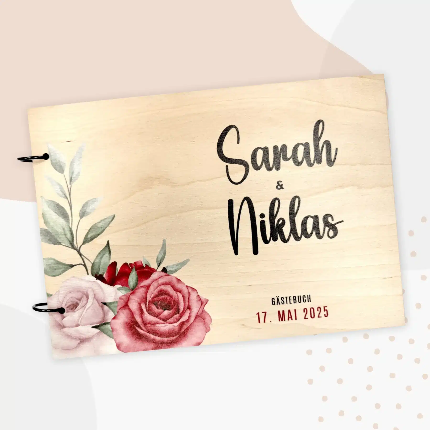 Gästebücher Edles Gästebuch zur Hochzeit – Erinnerungsbuch Fotobuch aus Holz- Modell Sarah