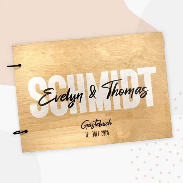 Hochzeitsgeschenke Edles Gästebuch zur Hochzeit – Erinnerungsbuch Fotobuch aus Holz – Modell Evelyn