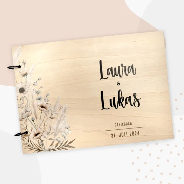 Hochzeitsgeschenke Edles Gästebuch zur Hochzeit – Erinnerungsbuch Fotobuch aus Holz – Modell Laura