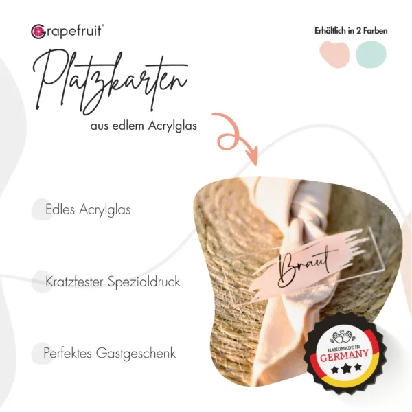 Tischkarten / Platzkarten für Geburtstage, Hochzeiten, Konfirmation & mehr Edle Platzkarten aus Acrylglas “Brush” Platzkarten Namensschilder Hochzeit