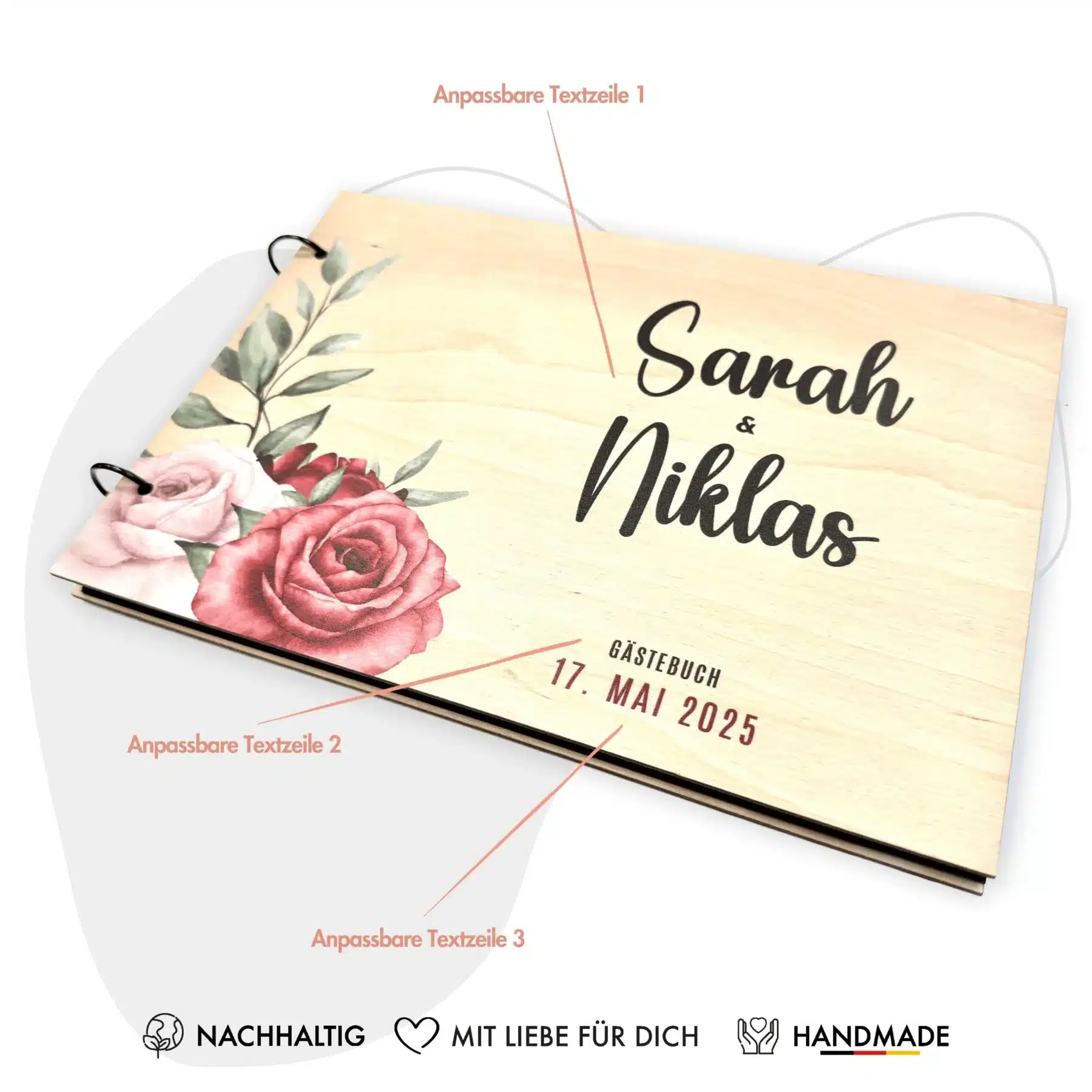 Gästebücher Edles Gästebuch zur Hochzeit – Erinnerungsbuch Fotobuch aus Holz- Modell Sarah