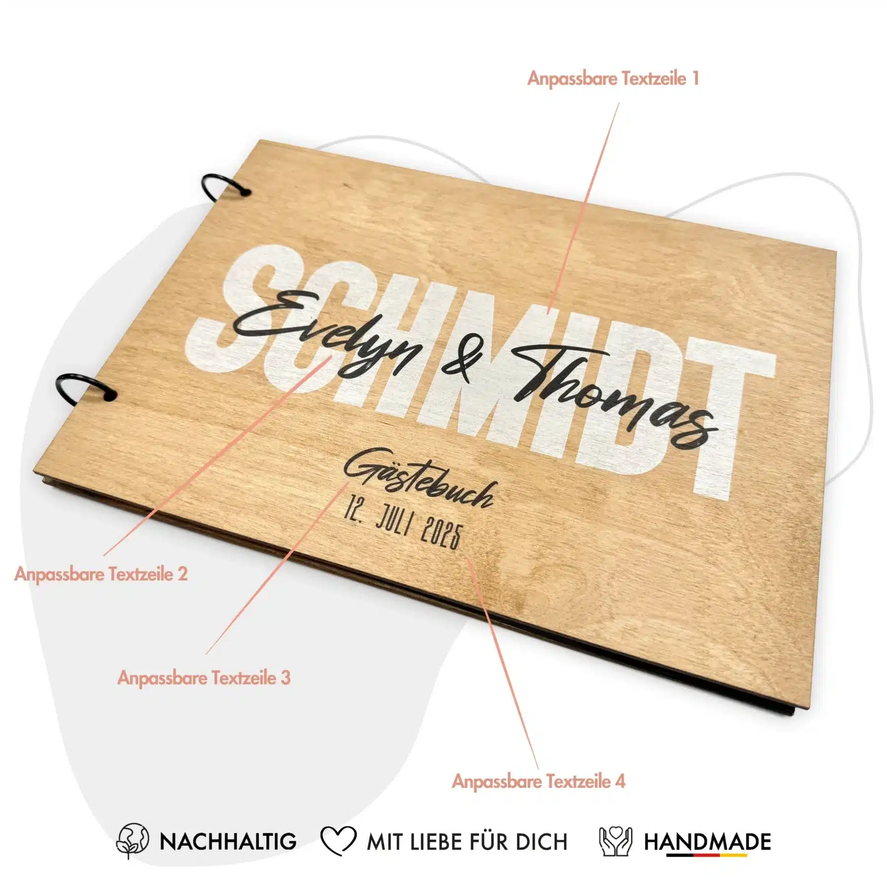 Gästebücher Edles Gästebuch zur Hochzeit – Erinnerungsbuch Fotobuch aus Holz – Modell Evelyn