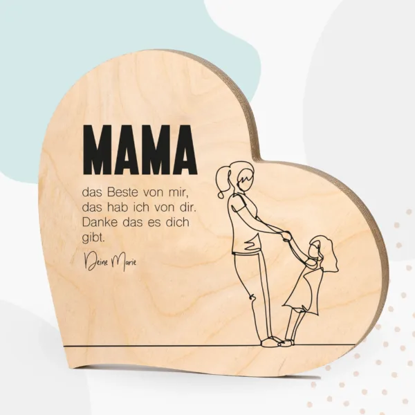 Muttertag Grapefruit® Geschenk-Herz aus Holz zum Muttertag – Mama & Tochter