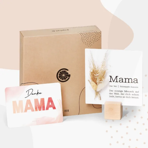 Muttertag Grapefruit® Geschenkbox von Herzen zum Muttertag + Geschenkkarte – Definition Mama mit Trockenblumen