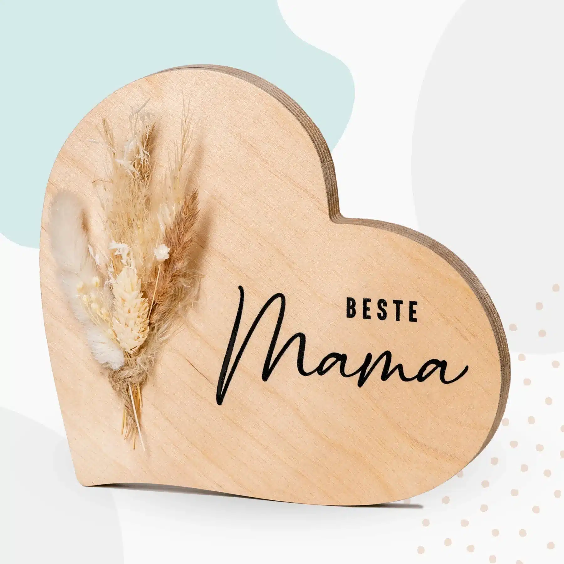 Muttertag Grapefruit® Geschenk-Herz aus Holz zum Muttertag – Beste Mama – mit Trockenblumen