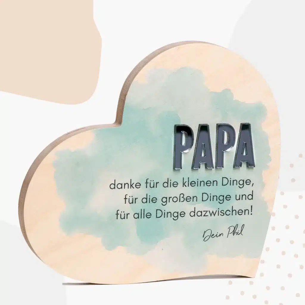Grapefruit® GeschenkHerz aus Holz zum Vatertag Papa Spiegel Acryl
