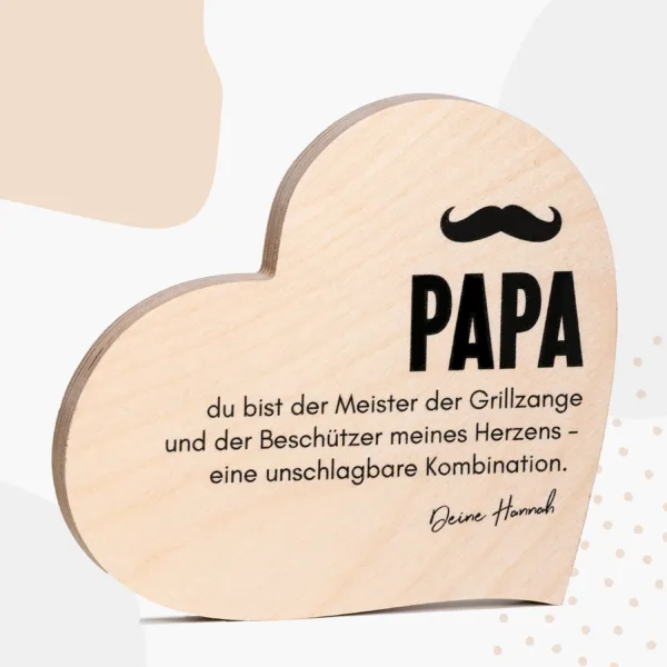 Vatertag Grapefruit® Geschenk-Herz aus Holz zum Vatertag – Papa Schnurrbart