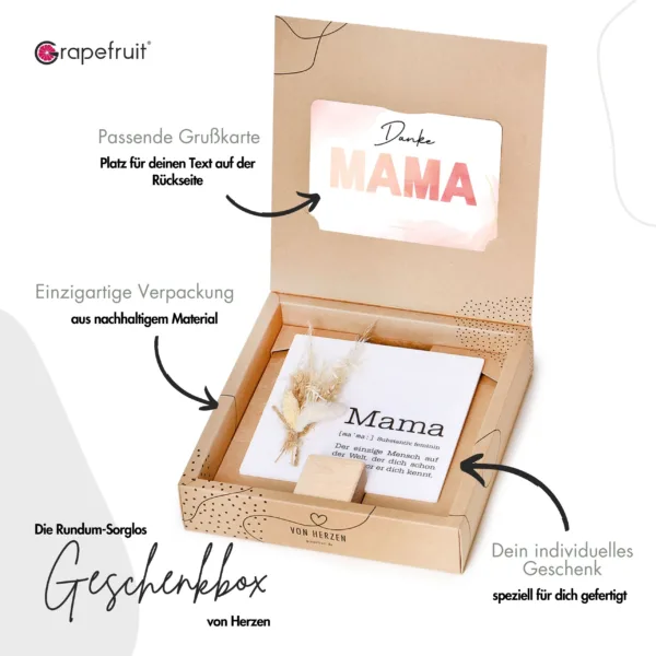 Muttertag Grapefruit® Geschenkbox von Herzen zum Muttertag + Geschenkkarte – Definition Mama mit Trockenblumen