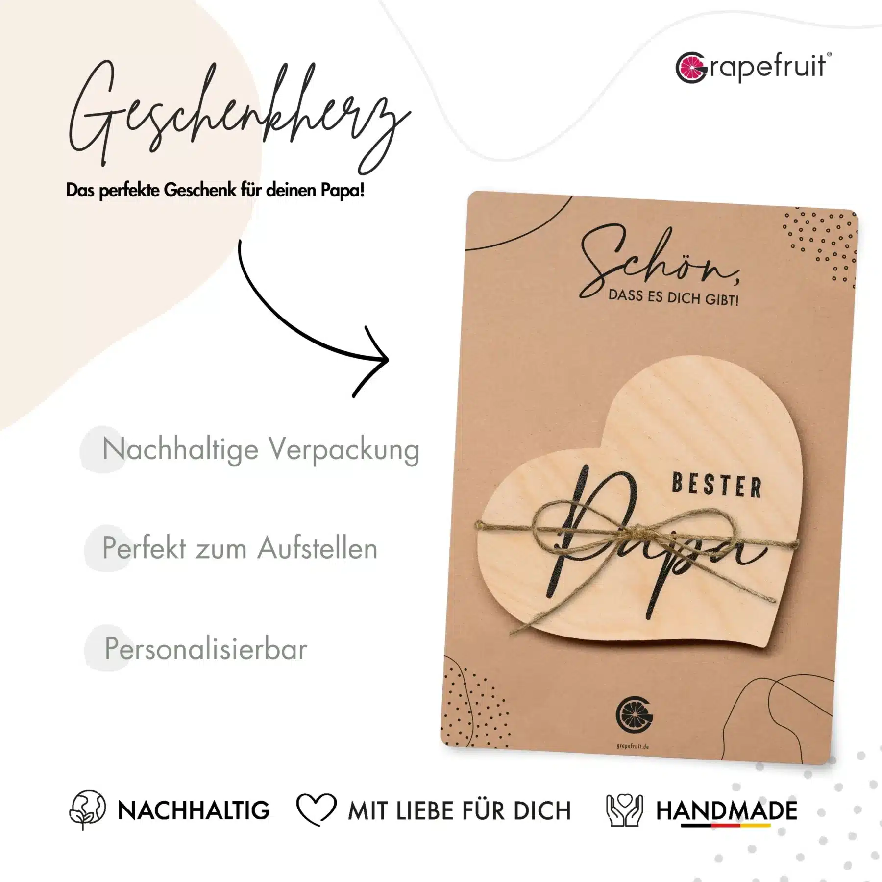 Geschenk-Herz Grapefruit® Geschenk-Herz aus Holz zum Vatertag – Bester Papa