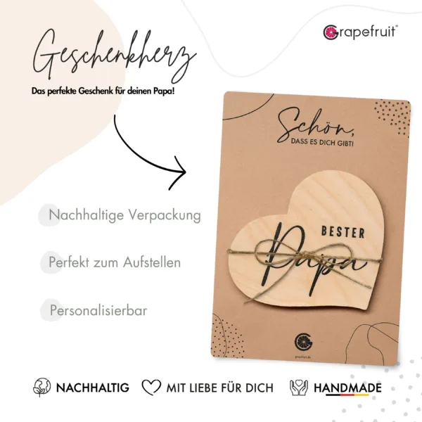 Geschenk-Herz Grapefruit® Geschenk-Herz aus Holz zum Vatertag – Bester Papa