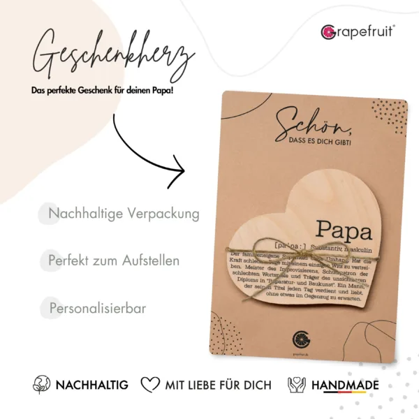Vatertag Grapefruit® Geschenk-Herz aus Holz zum Vatertag – Definition Papa
