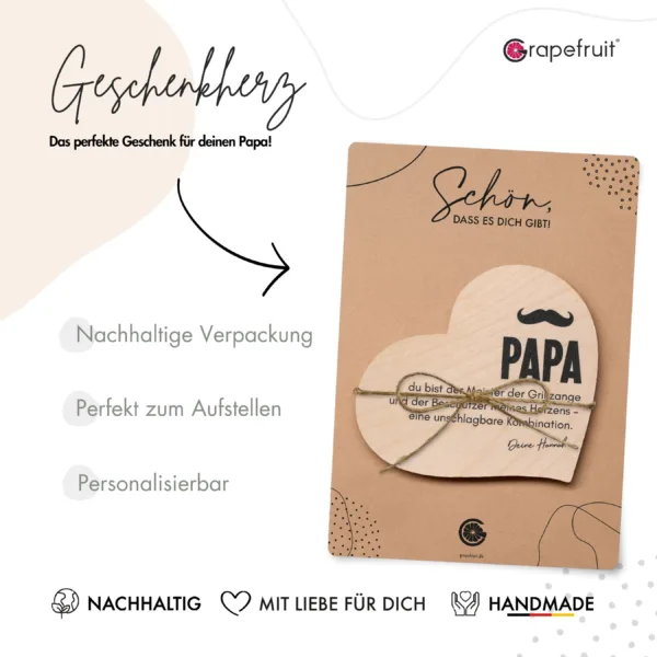 Vatertag Grapefruit® Geschenk-Herz aus Holz zum Vatertag – Papa Schnurrbart