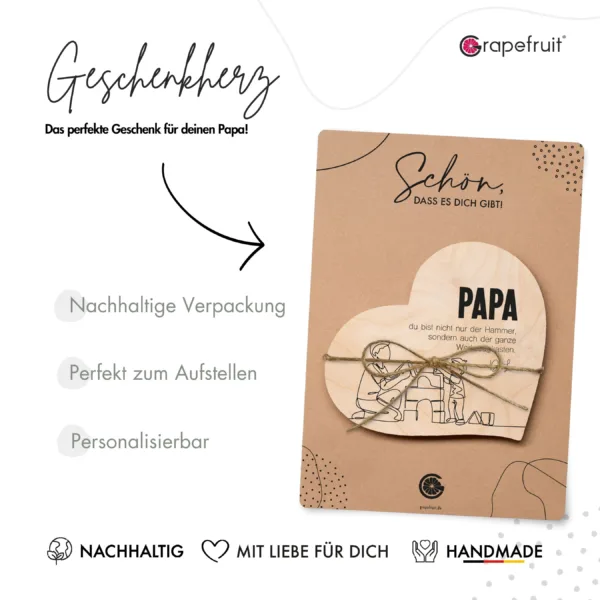 Vatertag Grapefruit® Geschenk-Herz aus Holz zum Vatertag – Papa & Sohn