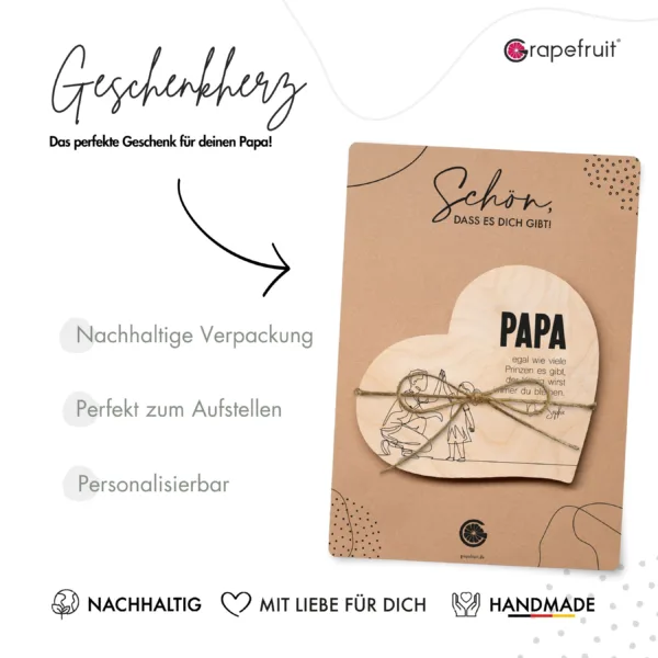 Vatertag Grapefruit® Geschenk-Herz aus Holz zum Vatertag – Papa & Tochter