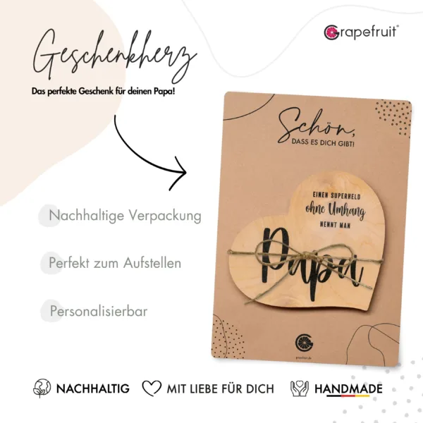 Vatertag Grapefruit® Geschenk-Herz aus Holz zum Vatertag – Superheld ohne Umhang