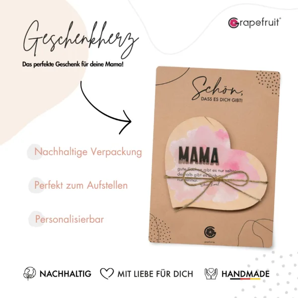Muttertag Grapefruit® Geschenk-Herz aus Holz zum Muttertag – Mama Spiegel Acryl