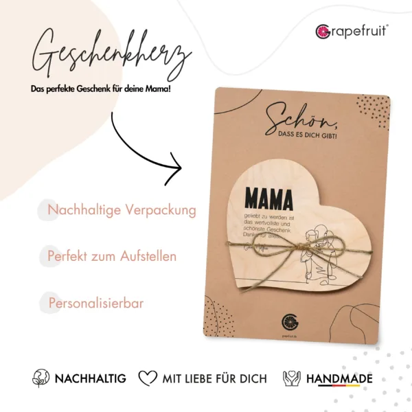 Muttertag Grapefruit® Geschenk-Herz aus Holz zum Muttertag – Mama & Sohn