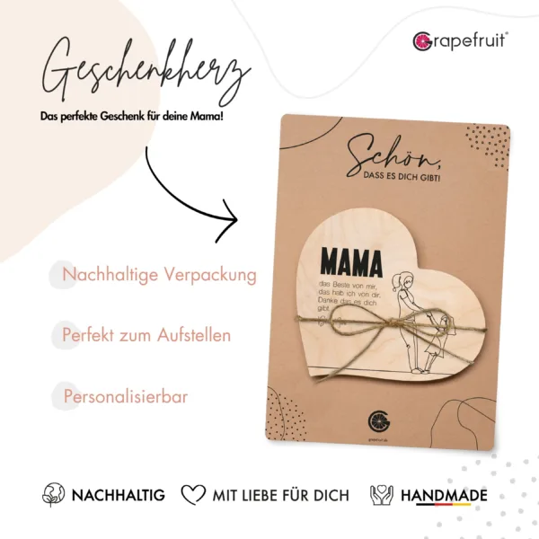 Muttertag Grapefruit® Geschenk-Herz aus Holz zum Muttertag – Mama & Tochter