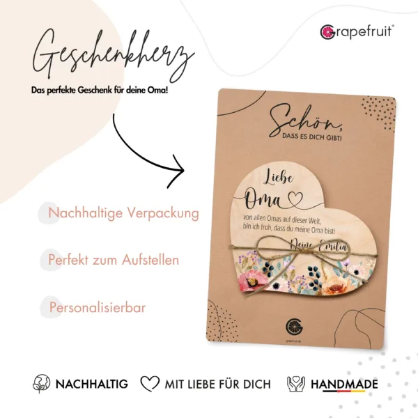 Muttertag Grapefruit® Geschenk-Herz aus Holz zum Muttertag – Liebe Oma