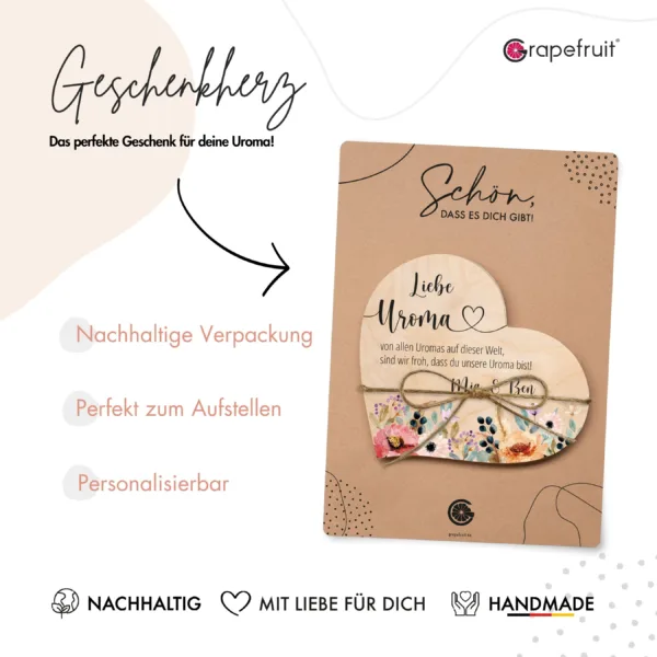 Muttertag Grapefruit® Geschenk-Herz aus Holz zum Muttertag – Liebe Uroma