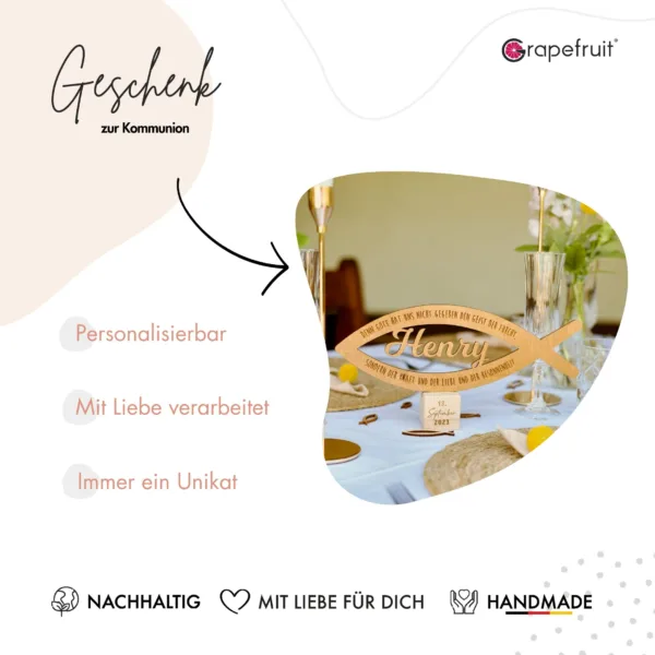 Taufe Individuelles Geschenk – großer Holzfisch mit Personalisierung, zur Taufe, Firmung, Kommunion oder Konfirmation aus Holz