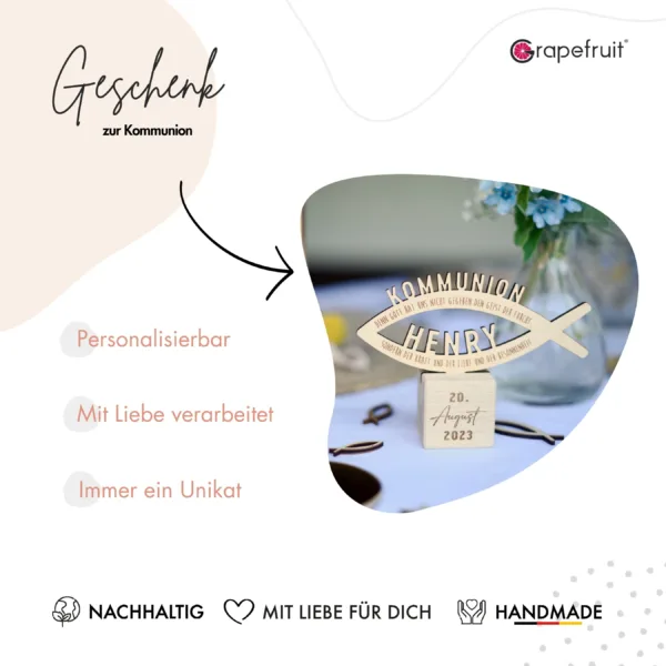 Taufe Individuelles Geschenk – kleiner Holzfisch mit Personalisierung, zur Taufe, Firmung, Kommunion oder Konfirmation aus Holz