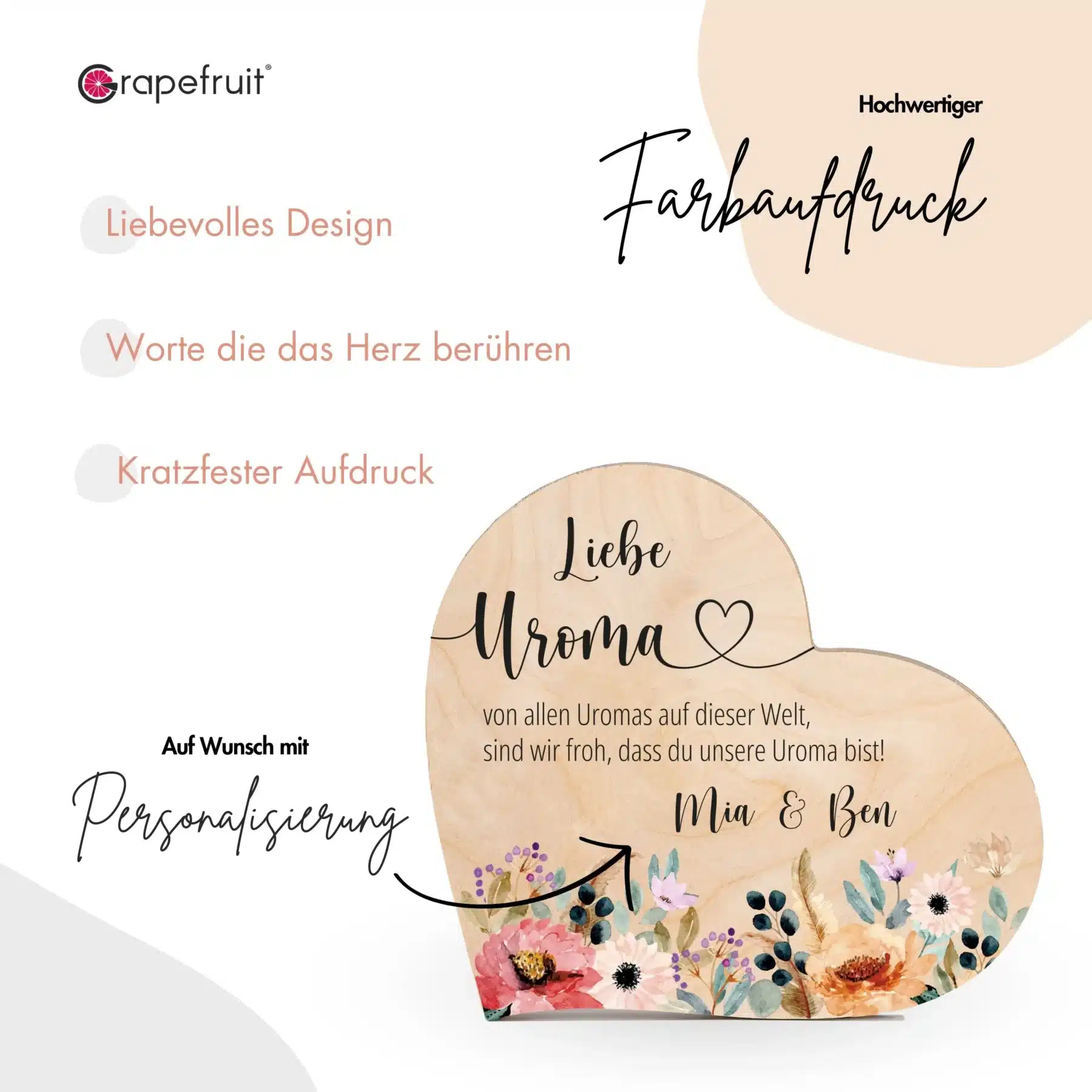 Muttertag Grapefruit® Geschenk-Herz aus Holz zum Muttertag – Liebe Uroma