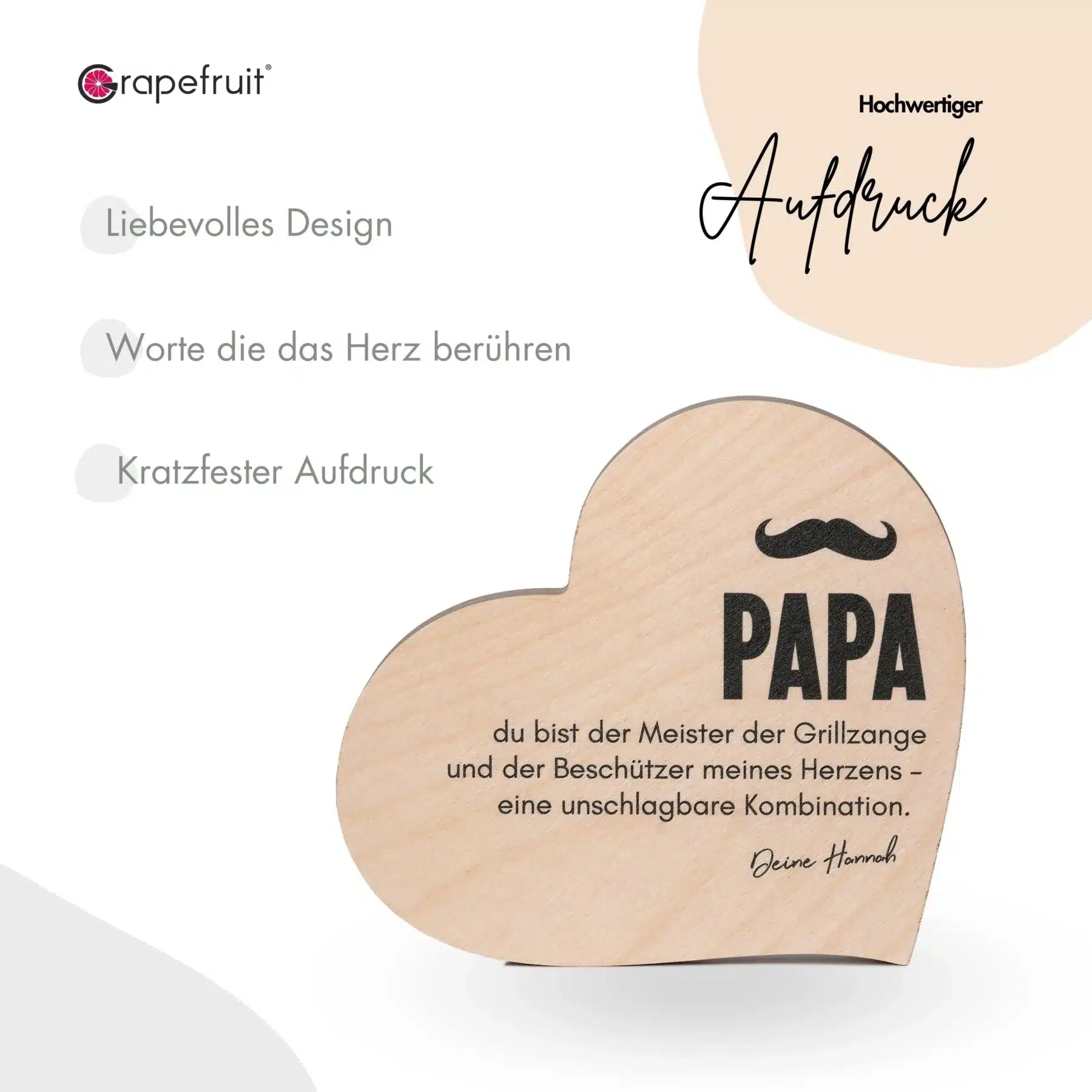 Grapefruit® Geschenk-Herz aus Holz zum Vatertag – Papa Schnurrbart Vatertag Grapefruit® Geschenk-Herz aus Holz zum Vatertag – Papa Schnurrbart