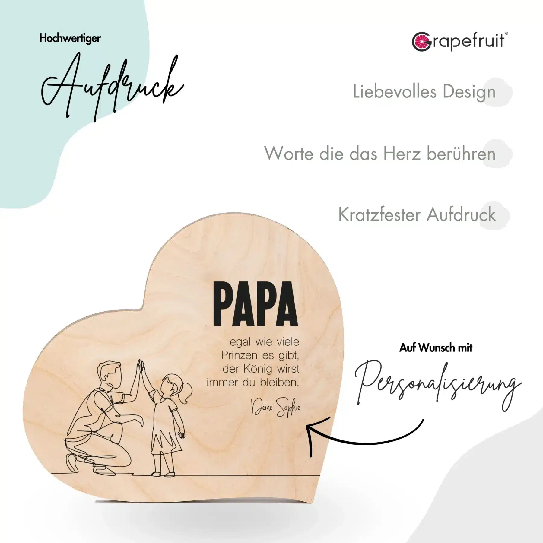 Vatertag Grapefruit® Geschenk-Herz aus Holz zum Vatertag – Papa & Tochter