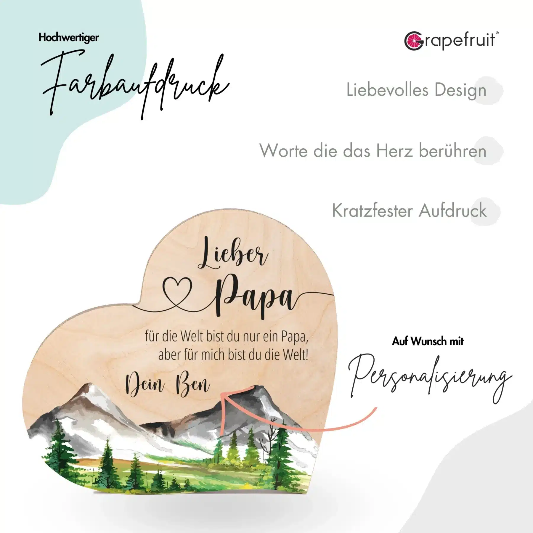 Vatertag Grapefruit® Geschenk-Herz aus Holz zum Vatertag – Papa & Berge
