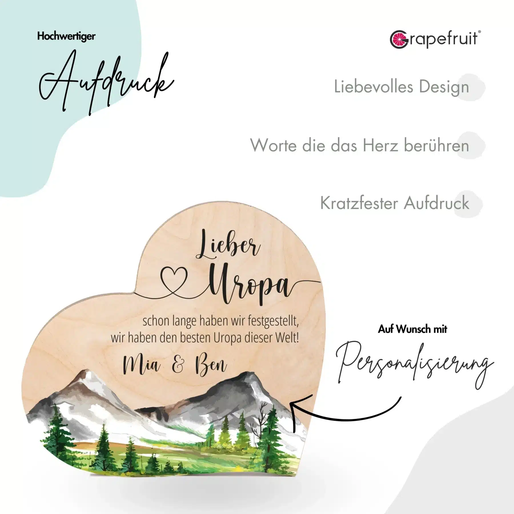 Vatertag Grapefruit® Geschenk-Herz aus Holz zum Vatertag – Uropa & Berge