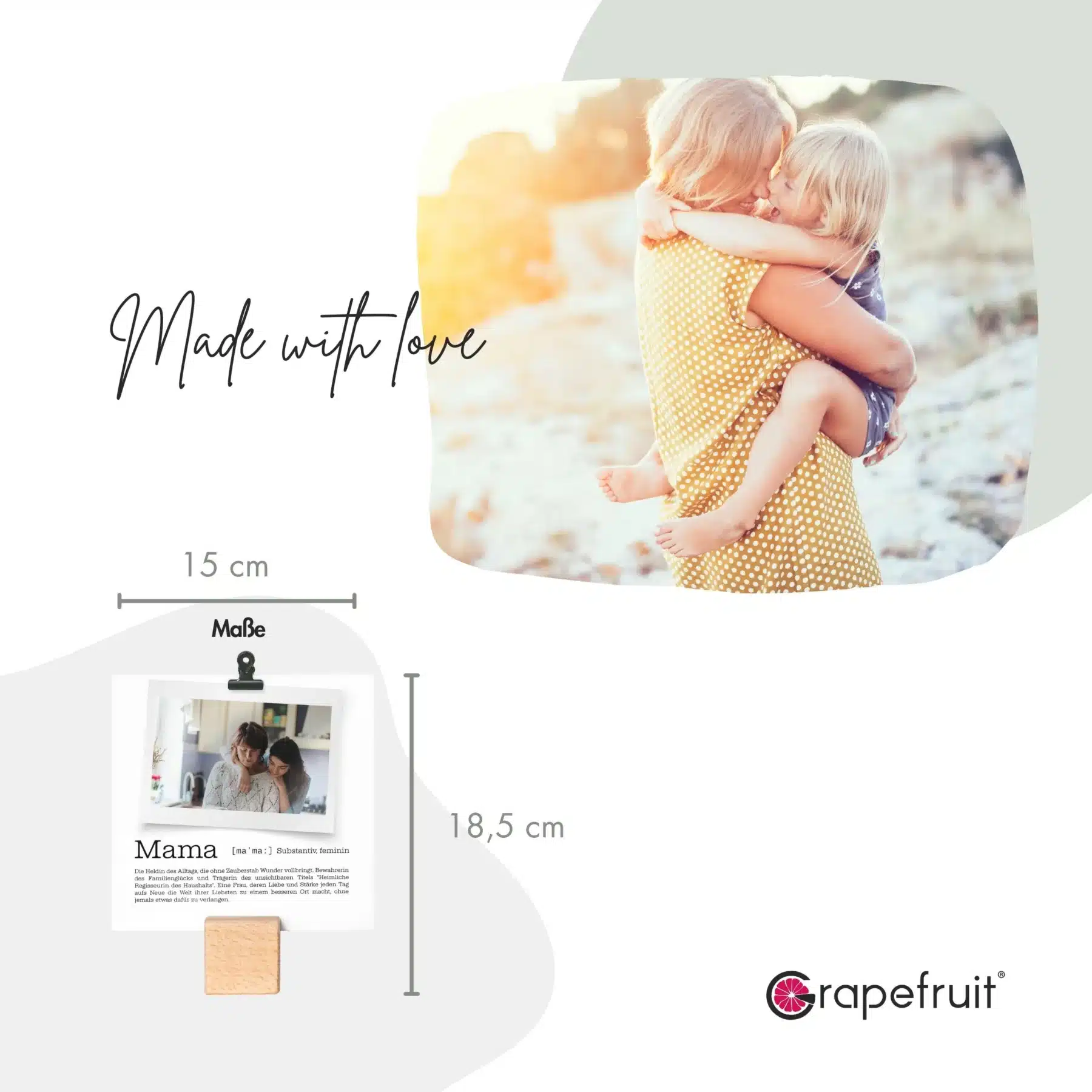 Muttertag Grapefruit® Geschenkbox von Herzen zum Muttertag + Geschenkkarte – Definition Mama mit Fotoklammer