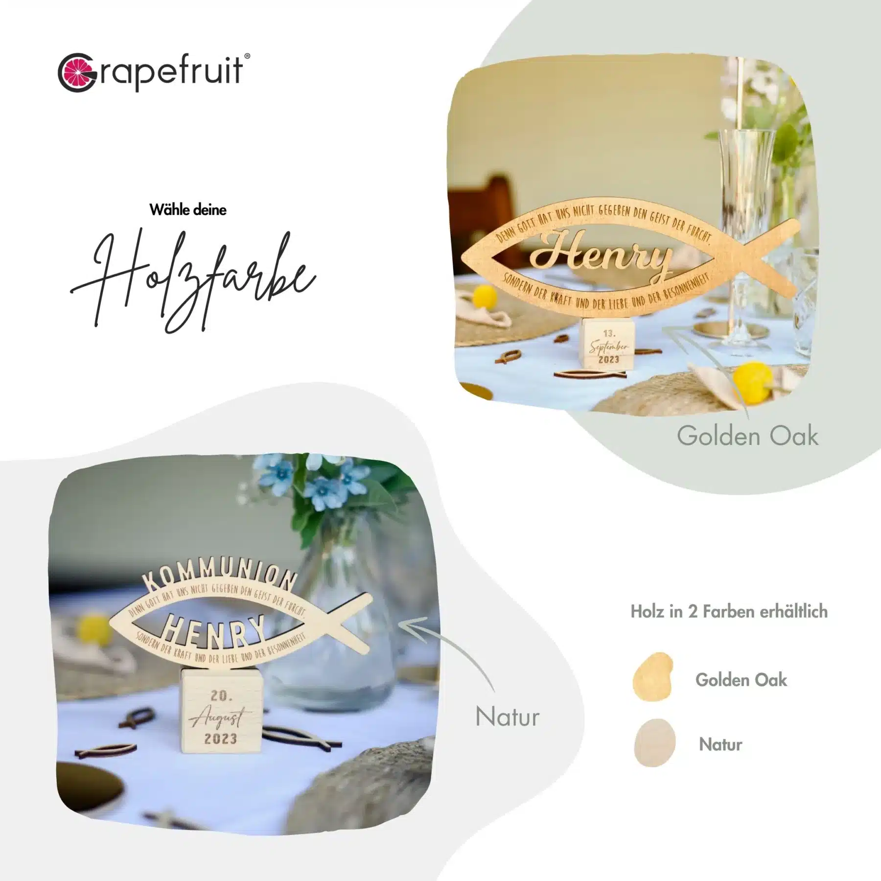 Glaube Individuelles Geschenk – großer Holzfisch mit Personalisierung, zur Taufe, Firmung, Kommunion oder Konfirmation aus Holz