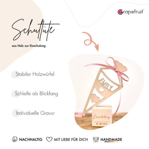 Einschulung Geschenk zur Einschulung aus Holz Schultüte – Herz