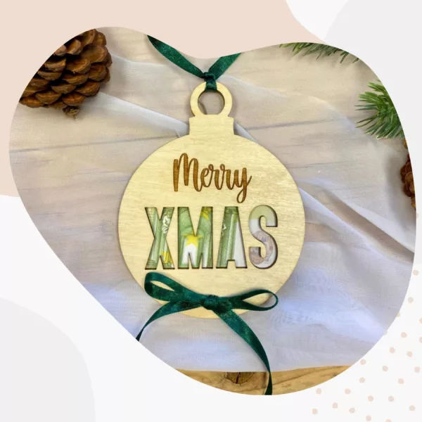 Feiertage Weihnachten Wunscherfüller- Geldgeschenk -Weihnachtsgeschenk – Geschenkkugel aus Holz – Merry XMAS