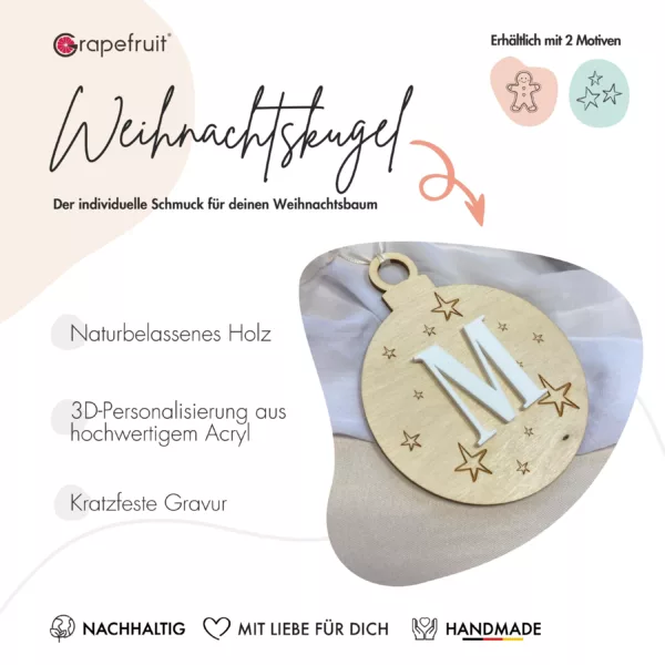 Feiertage Personalisierte 3D-Weihnachtskugel aus Holz mit Acryl – Weihnachtsschmuck – Christbaumschmuck – Weihnachtsanhänger