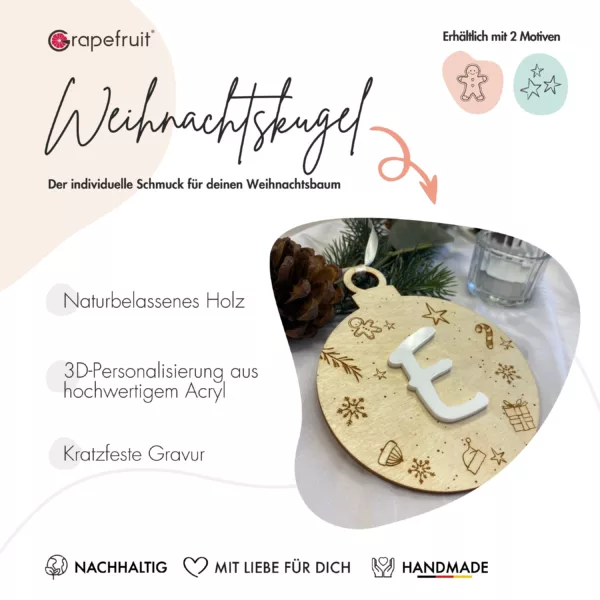 Feiertage Personalisierte 3D-Weihnachtskugel aus Holz mit Acryl – Weihnachtsschmuck – Christbaumschmuck – Weihnachtsanhänger