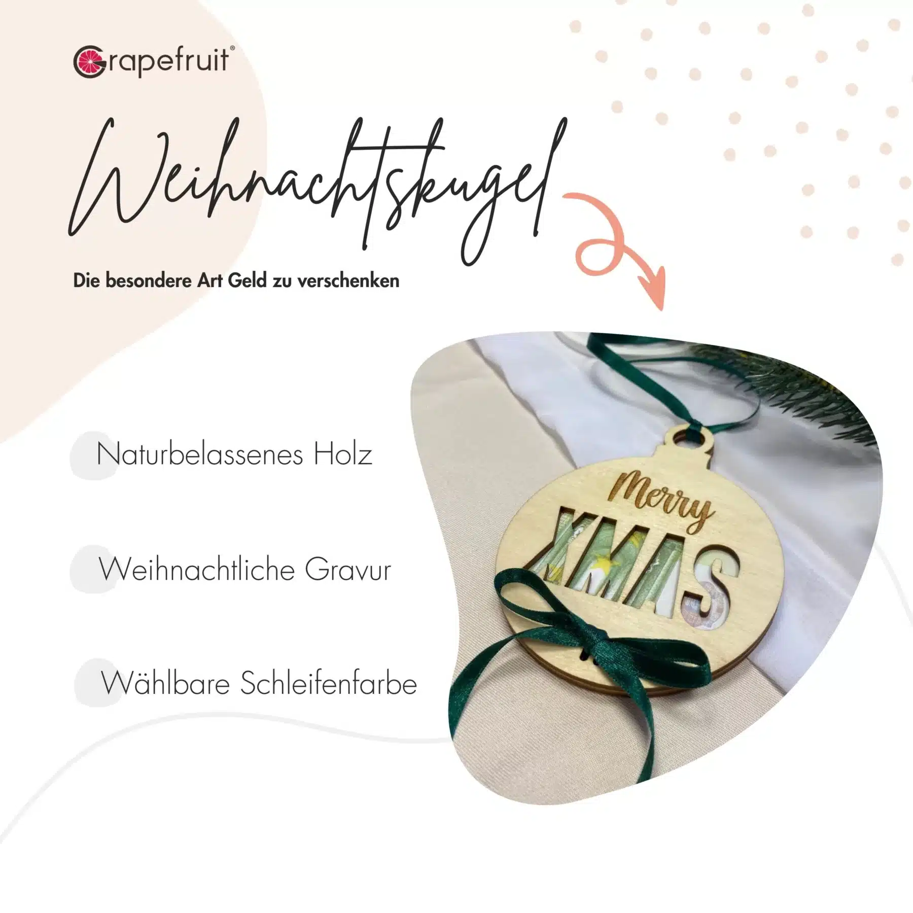Feiertage Weihnachten Wunscherfüller- Geldgeschenk -Weihnachtsgeschenk – Geschenkkugel aus Holz – Merry XMAS